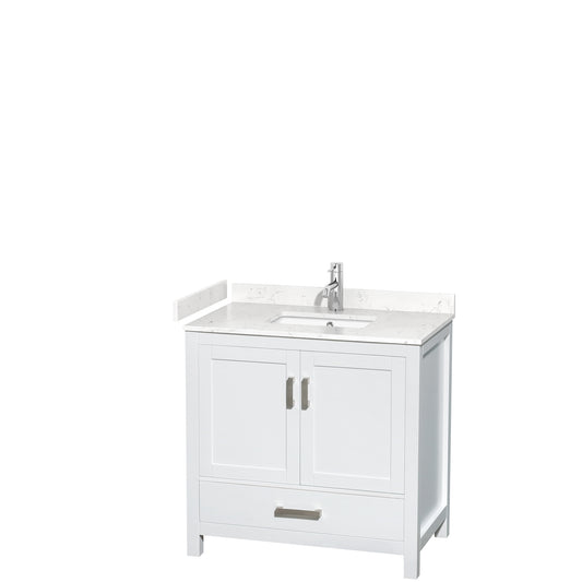 Sheffield 36" Single Vanity in White, Carrara Marble Top, Square No Mirror