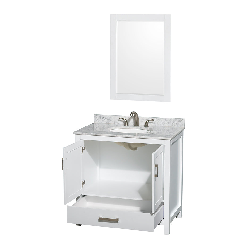 Sheffield 36" Single Vanity in White, Top, Oval Sink, 24" Mirror