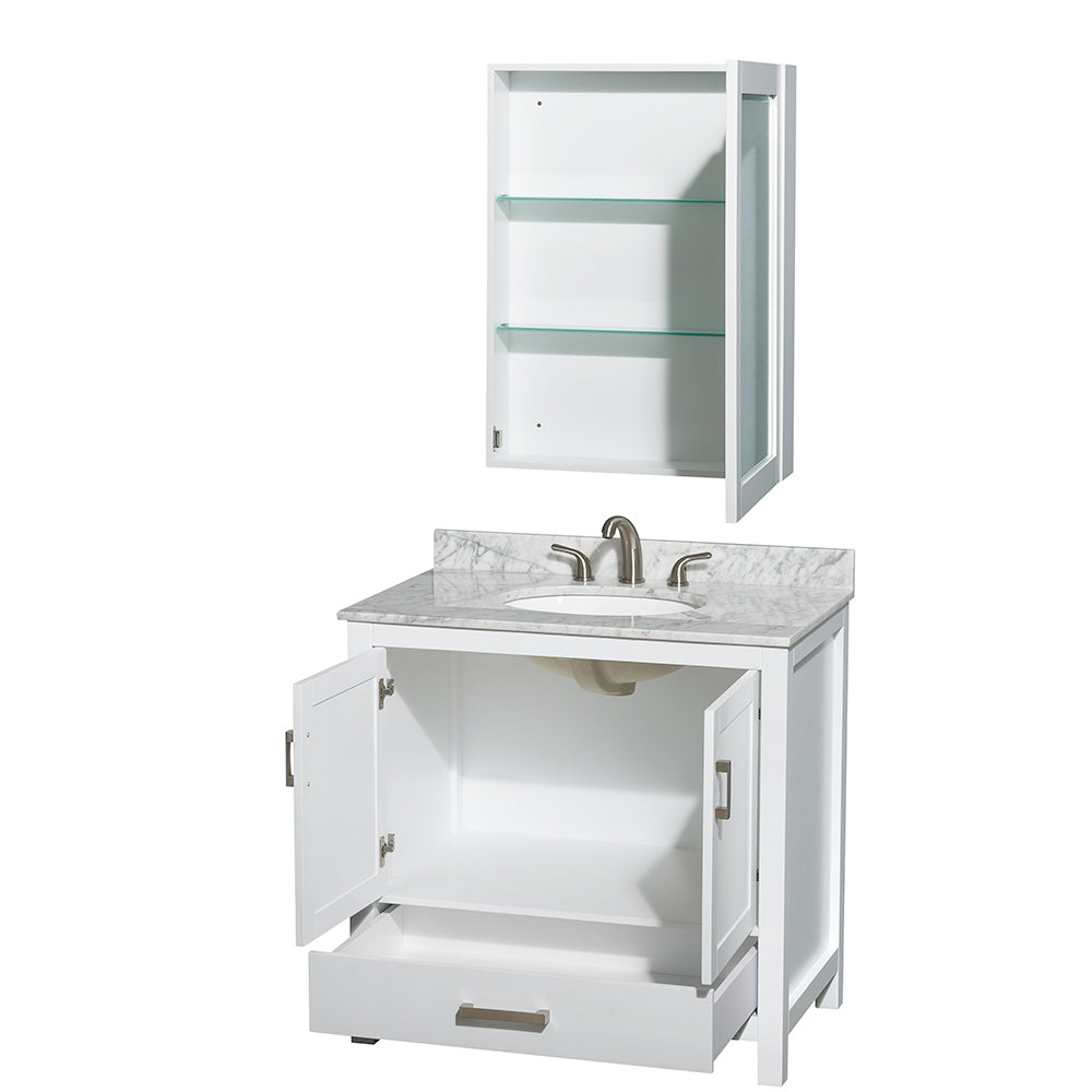Sheffield 36" Single Vanity in White, Top, Oval Sink, Medicine Cabinet