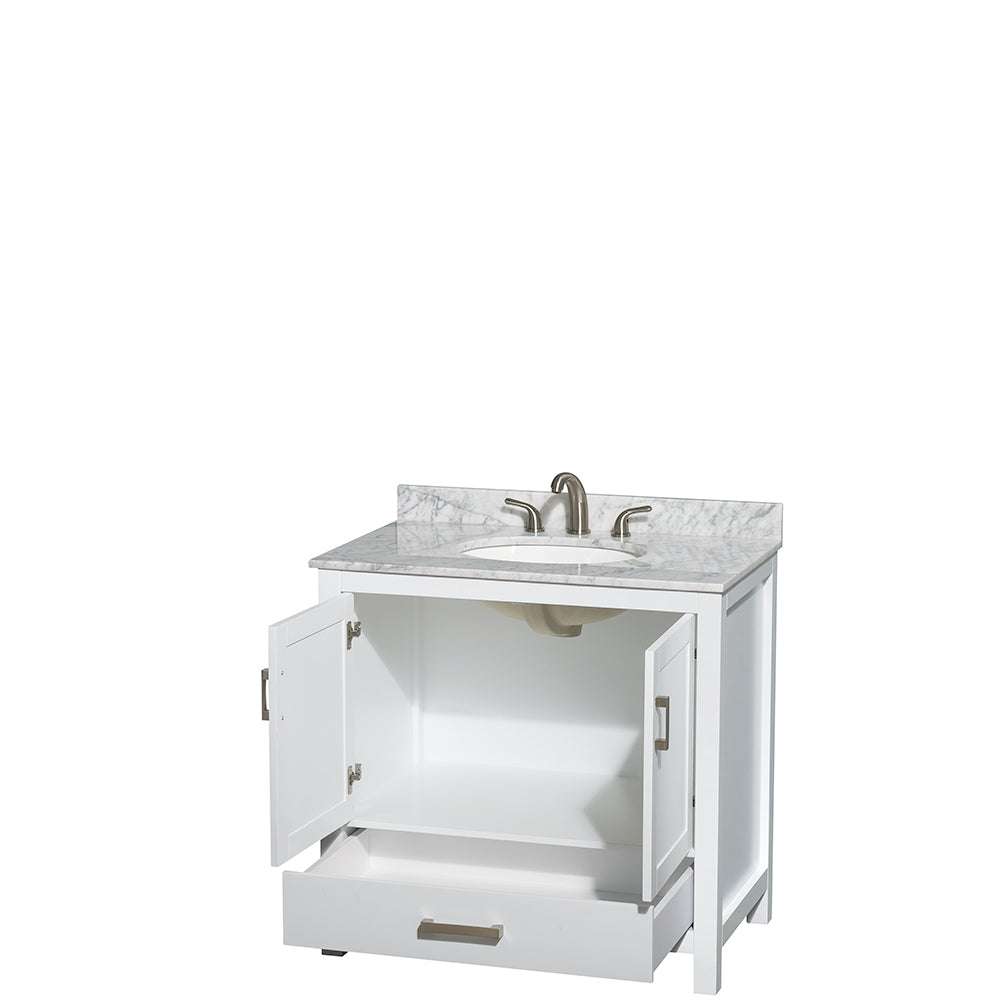 Sheffield 36" Single Vanity in White, Top, Oval Sink, No Mirror