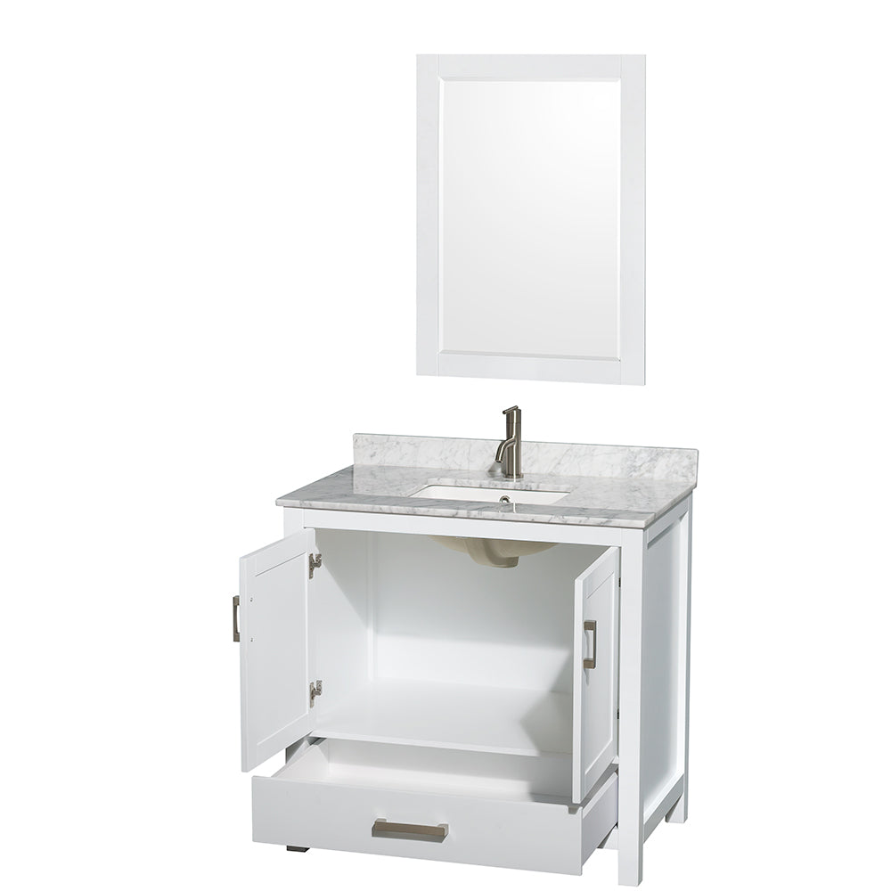 Sheffield 36" Single Vanity in White, Top, Square Sink, 24" Mirror