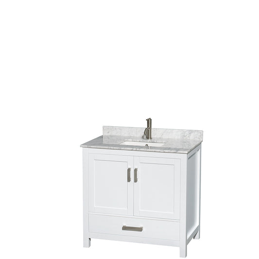 Sheffield 36" Single Vanity in White, Top, Square Sink, No Mirror