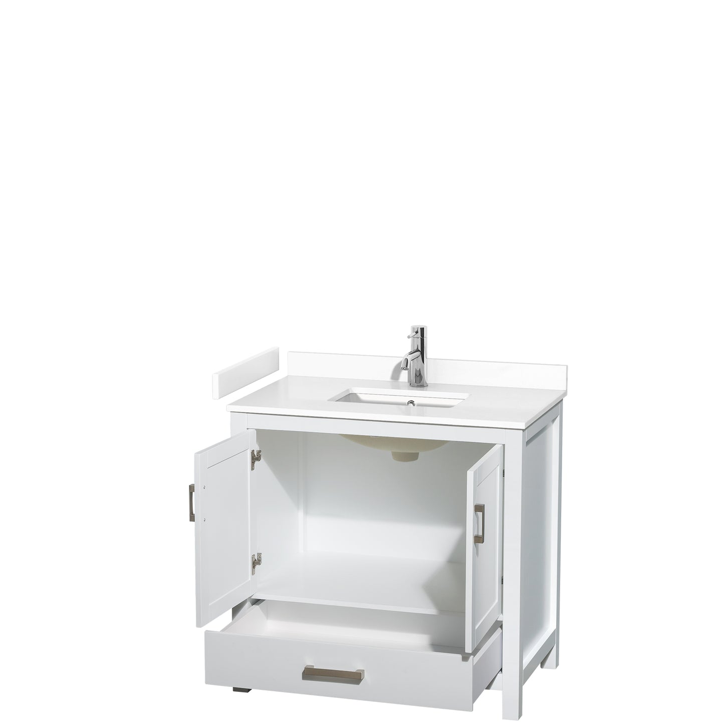 Sheffield 36" Single Vanity in White, White Marble Top, Square No Mirror