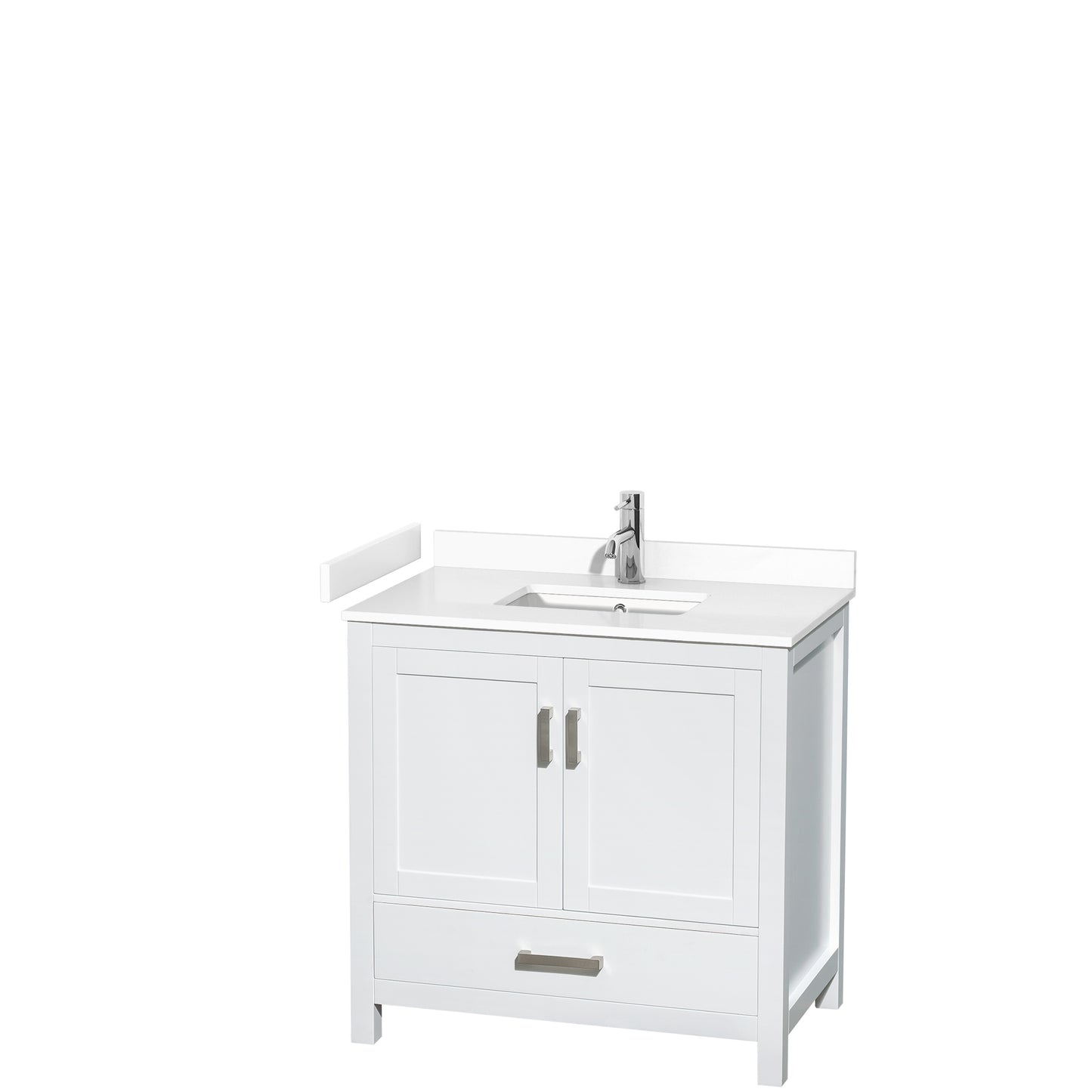 Sheffield 36" Single Vanity in White, White Marble Top, Square No Mirror
