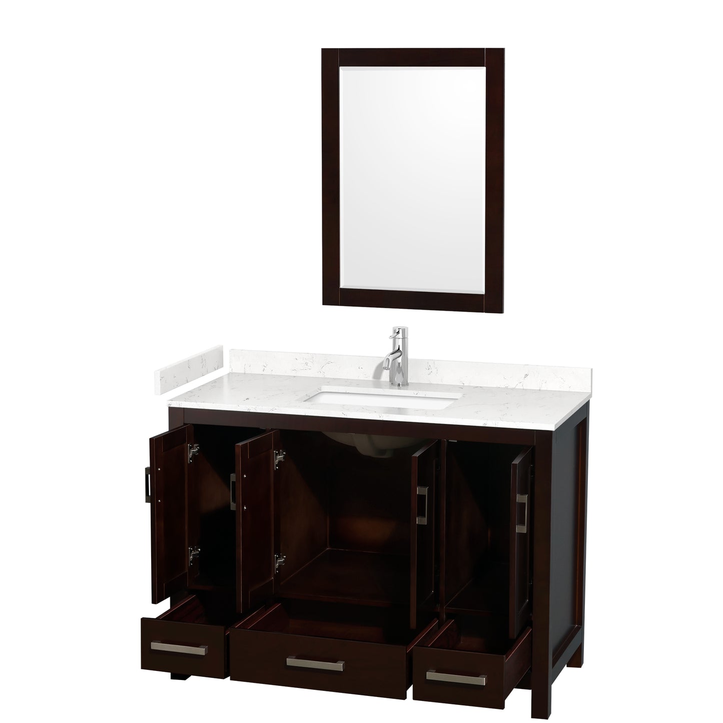 Sheffield 48" Single Vanity in Espresso, Carrara Marble Top, Square 24" Mirror