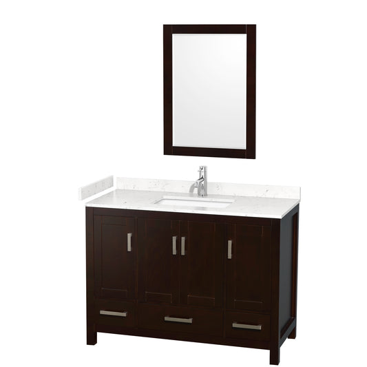 Sheffield 48" Single Vanity in Espresso, Carrara Marble Top, Square 24" Mirror