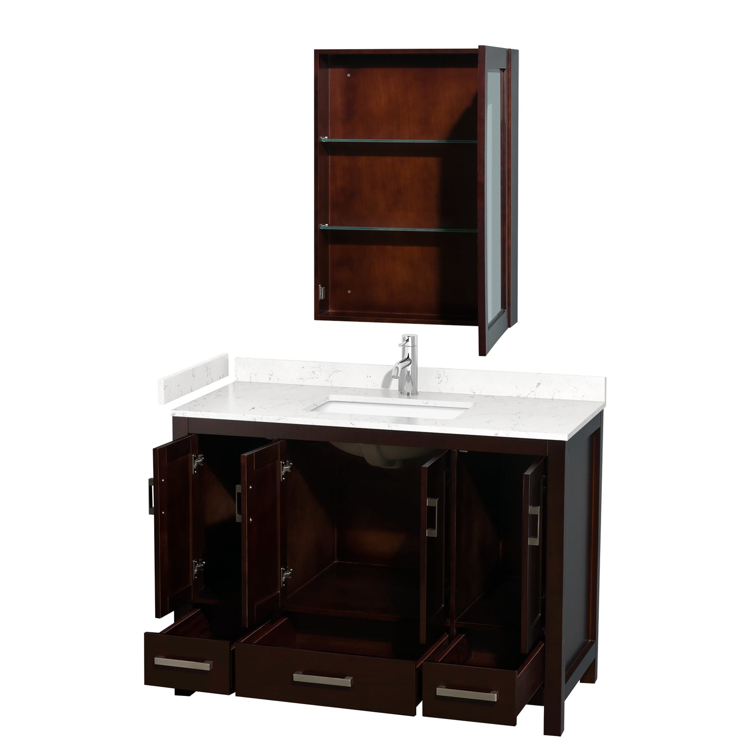 Sheffield 48" Single Vanity in Espresso, Carrara Marble Top, Medicine Cabinet