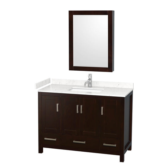 Sheffield 48" Single Vanity in Espresso, Carrara Marble Top, Medicine Cabinet