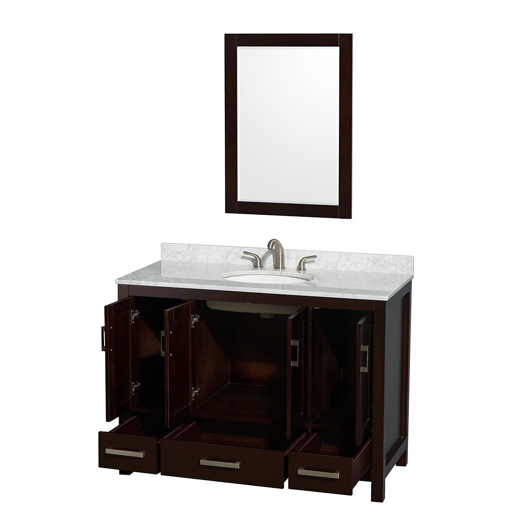 Sheffield 48" Single Vanity in Espresso, Top, Oval Sink, 24" Mirror