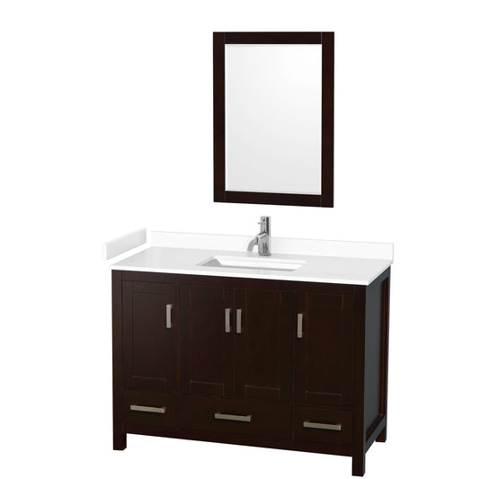 Sheffield 48" Single Vanity in Espresso, White Marble Top, Square 24" Mirror