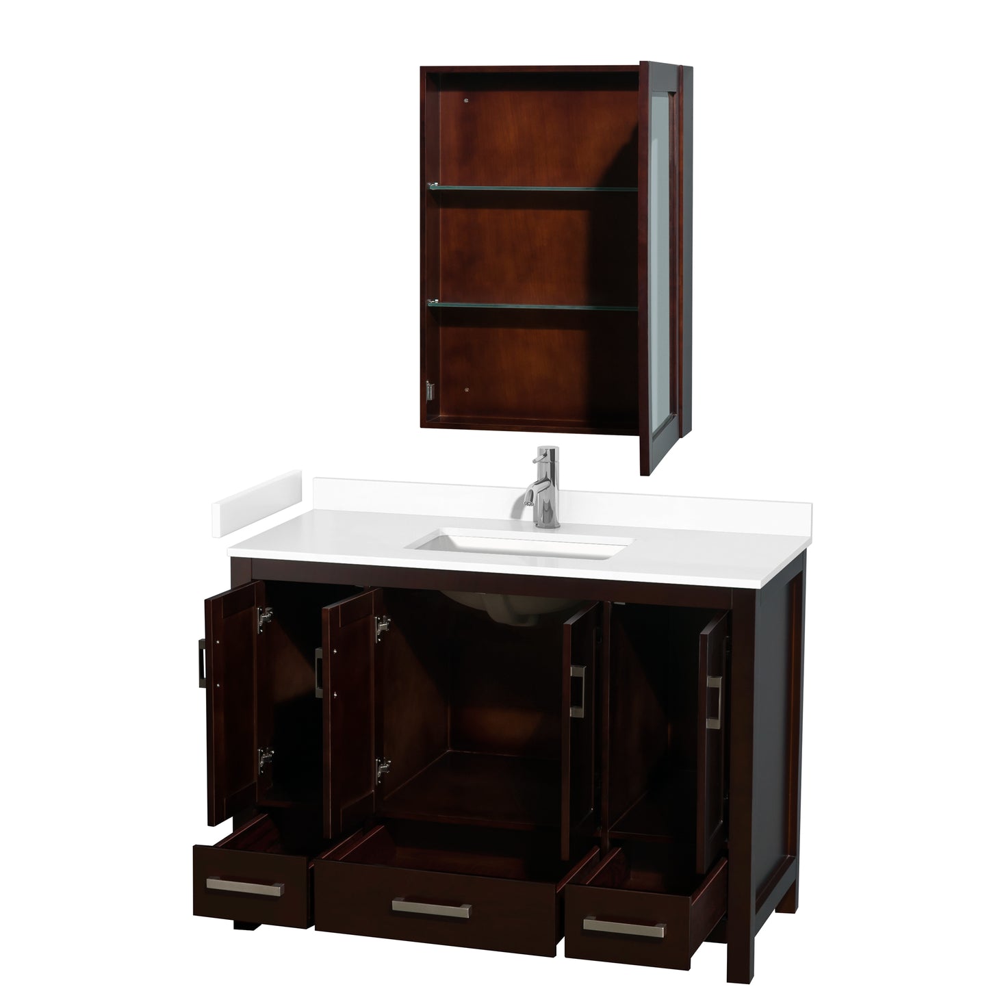 Sheffield 48" Single Vanity in Espresso, White Marble Top, Medicine Cabinet