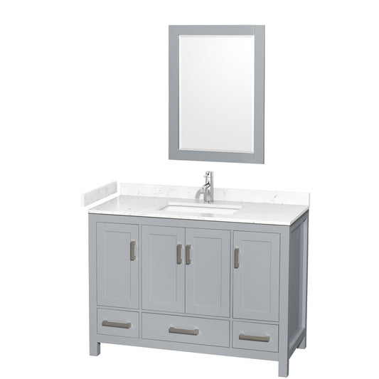 Sheffield 48" Single Vanity in Gray, Carrara Marble Top, Square 24" Mirror