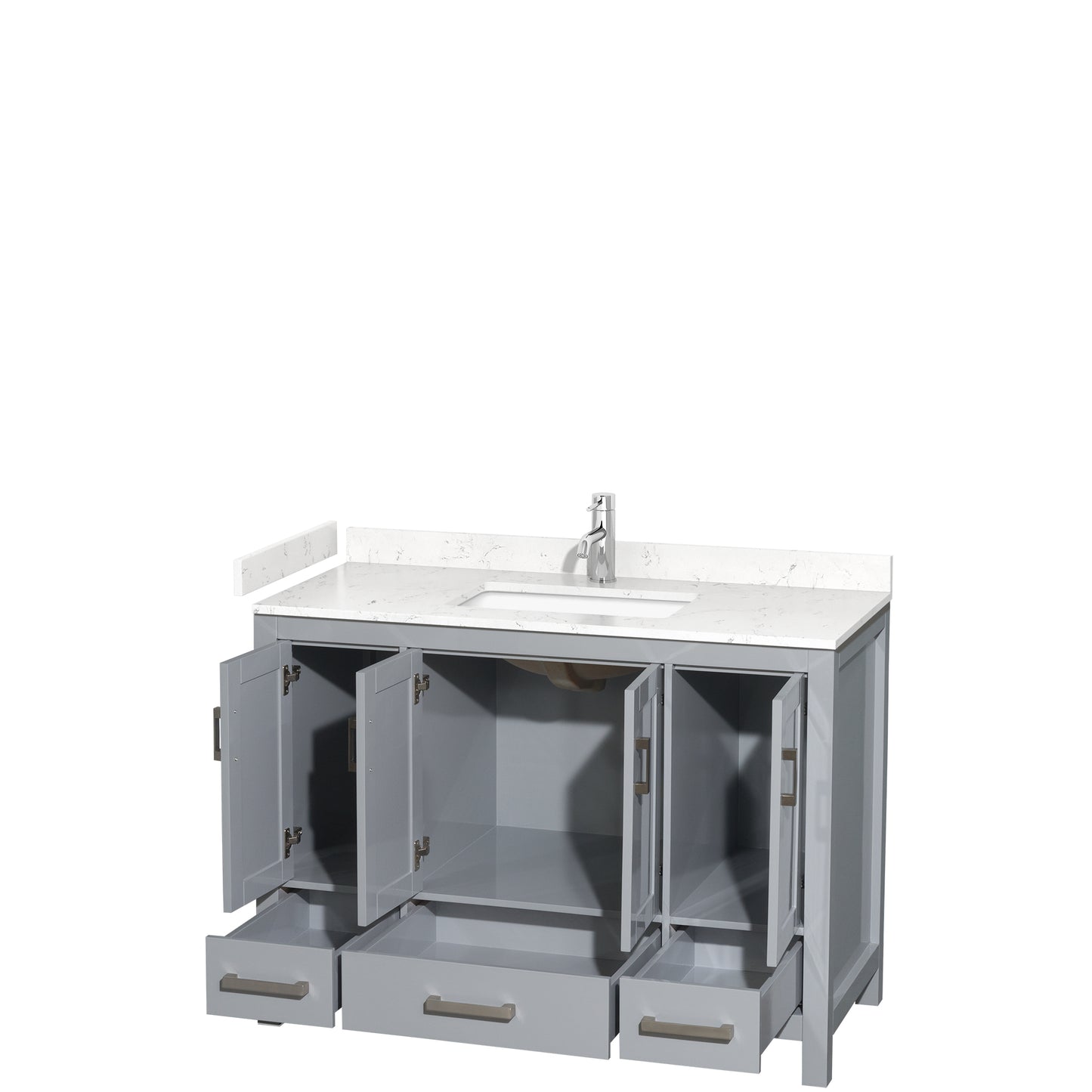 Sheffield 48" Single Vanity in Gray, Carrara Marble Top, Square No Mirror