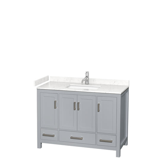 Sheffield 48" Single Vanity in Gray, Carrara Marble Top, Square No Mirror