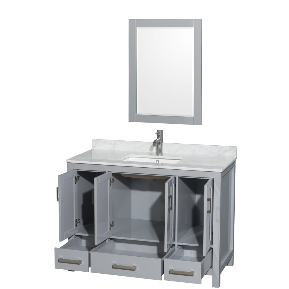 Sheffield 48" Single Vanity in Gray, Top, Square Sink, 24" Mirror