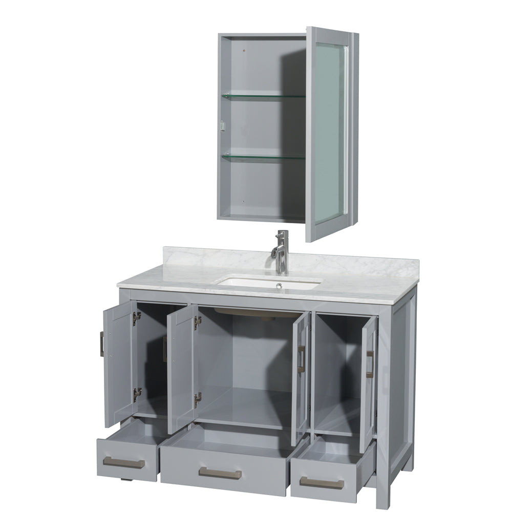 Sheffield 48" Single Vanity in Gray, Top, Square Sink, Medicine Cabinet