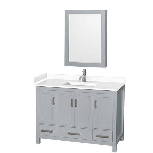 Sheffield 48" Single Vanity in Gray, White Marble Top, Square Medicine Cabinet