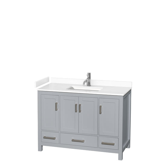 Sheffield 48" Single Vanity in Gray, White Cultured Marble Top, Square No Mirror