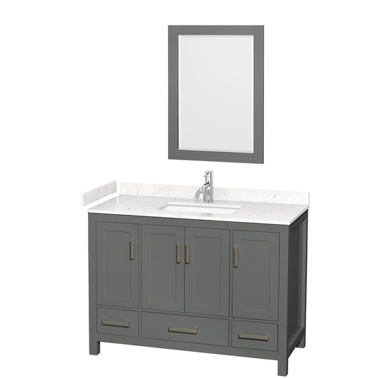 Sheffield 48" Single Vanity in Dark Gray, Carrara Marble Top, Square 24" Mirror
