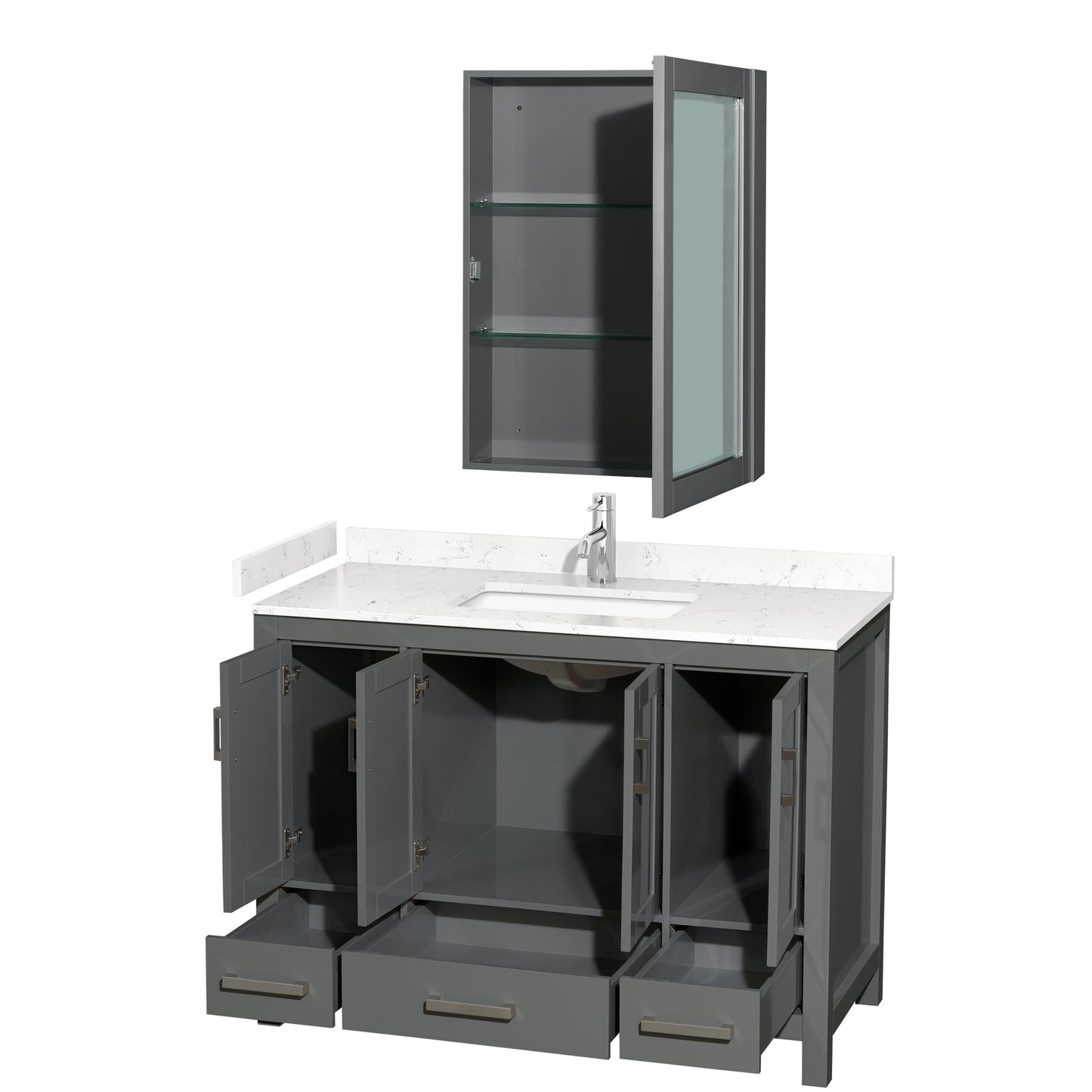 Sheffield 48" Single Vanity in Dark Gray, Carrara Marble Top, Medicine Cabinet