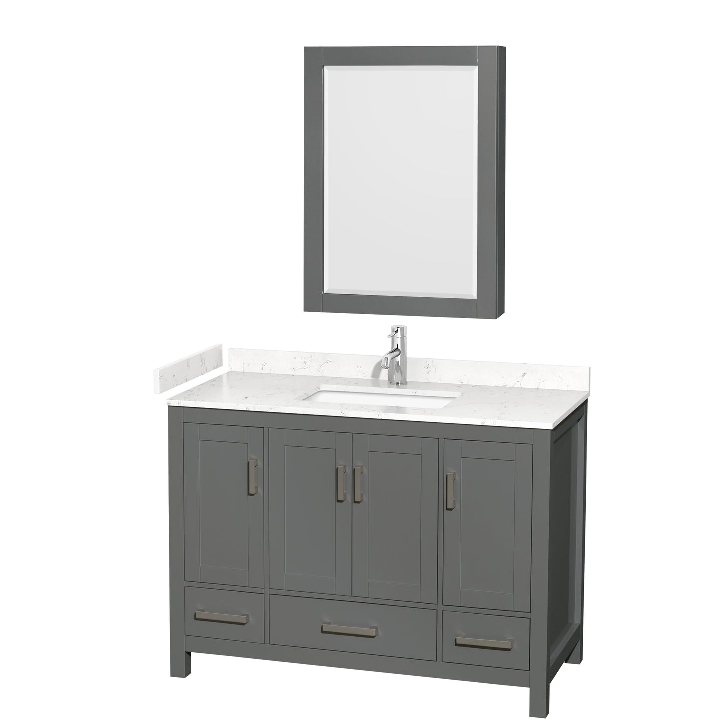 Sheffield 48" Single Vanity in Dark Gray, Carrara Marble Top, Medicine Cabinet