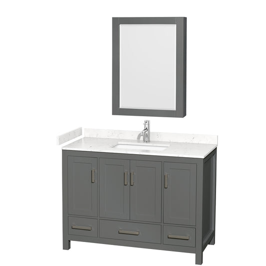 Sheffield 48" Single Vanity in Dark Gray, Carrara Marble Top, Medicine Cabinet