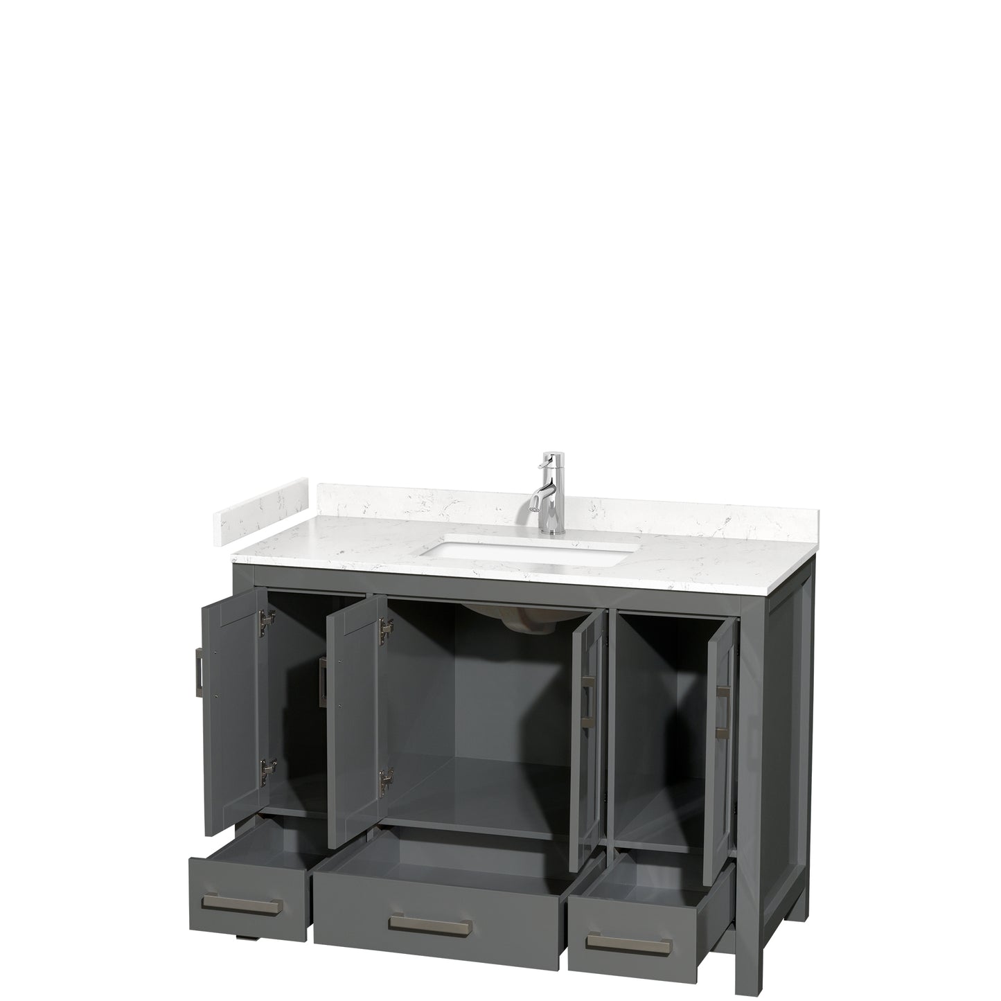 Sheffield 48" Single Vanity in Dark Gray, Carrara Marble Top, Square No Mirror