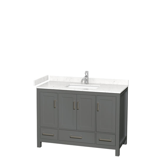 Sheffield 48" Single Vanity in Dark Gray, Carrara Marble Top, Square No Mirror