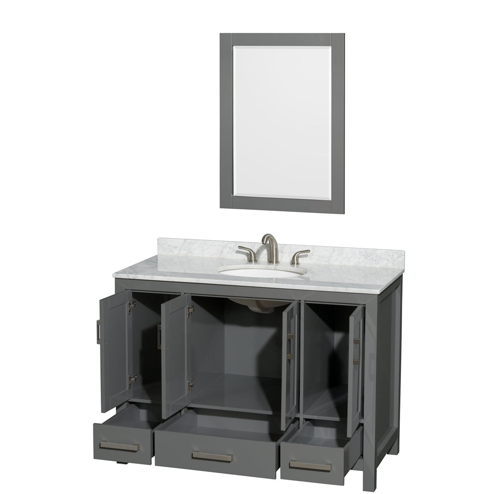 Sheffield 48" Single Vanity in Dark Gray, Top, Oval Sink, 24" Mirror