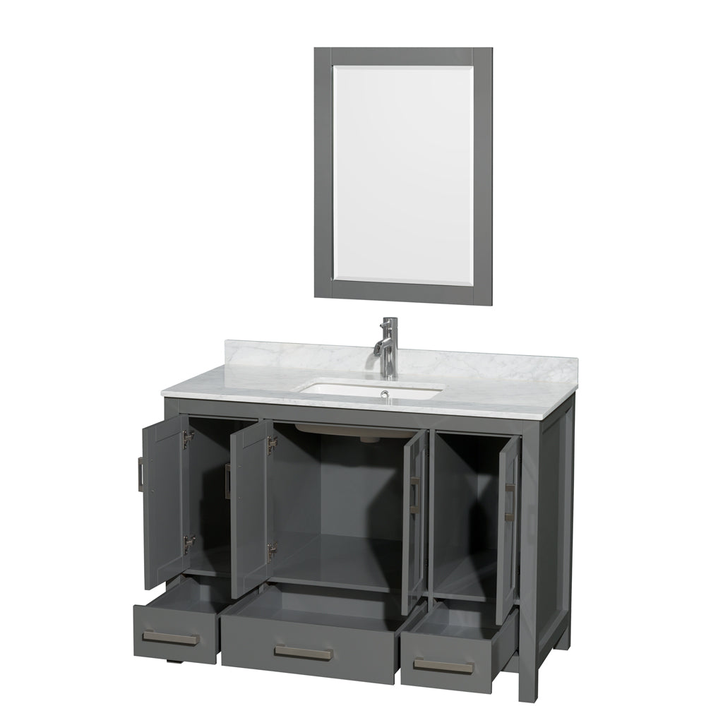 Sheffield 48" Single Vanity in Dark Gray, Top, Square Sink, 24" Mirror
