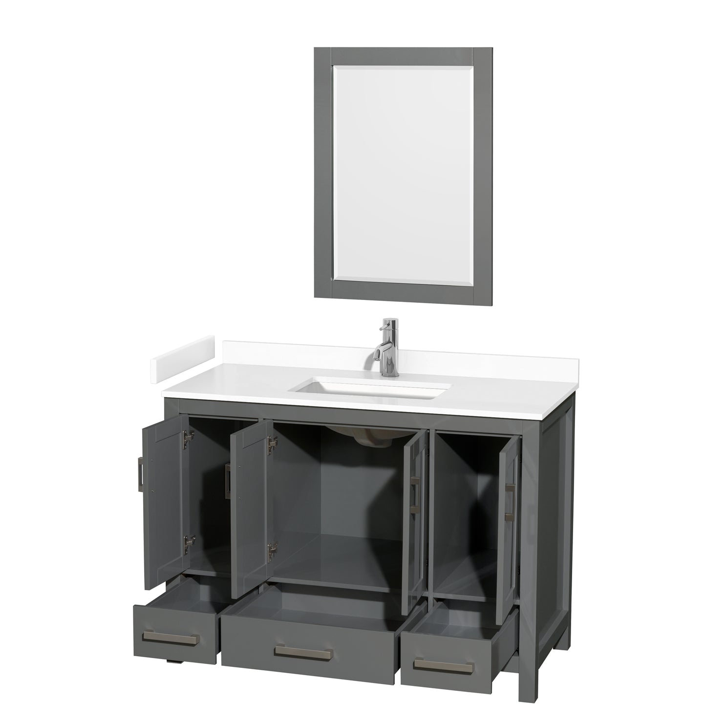 Sheffield 48" Single Vanity in Dark Gray, White Marble Top, Square 24" Mirror