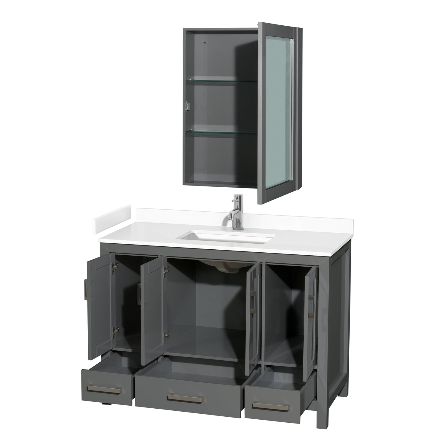 Sheffield 48" Single Vanity in Dark Gray, White Marble Top, Medicine Cabinet