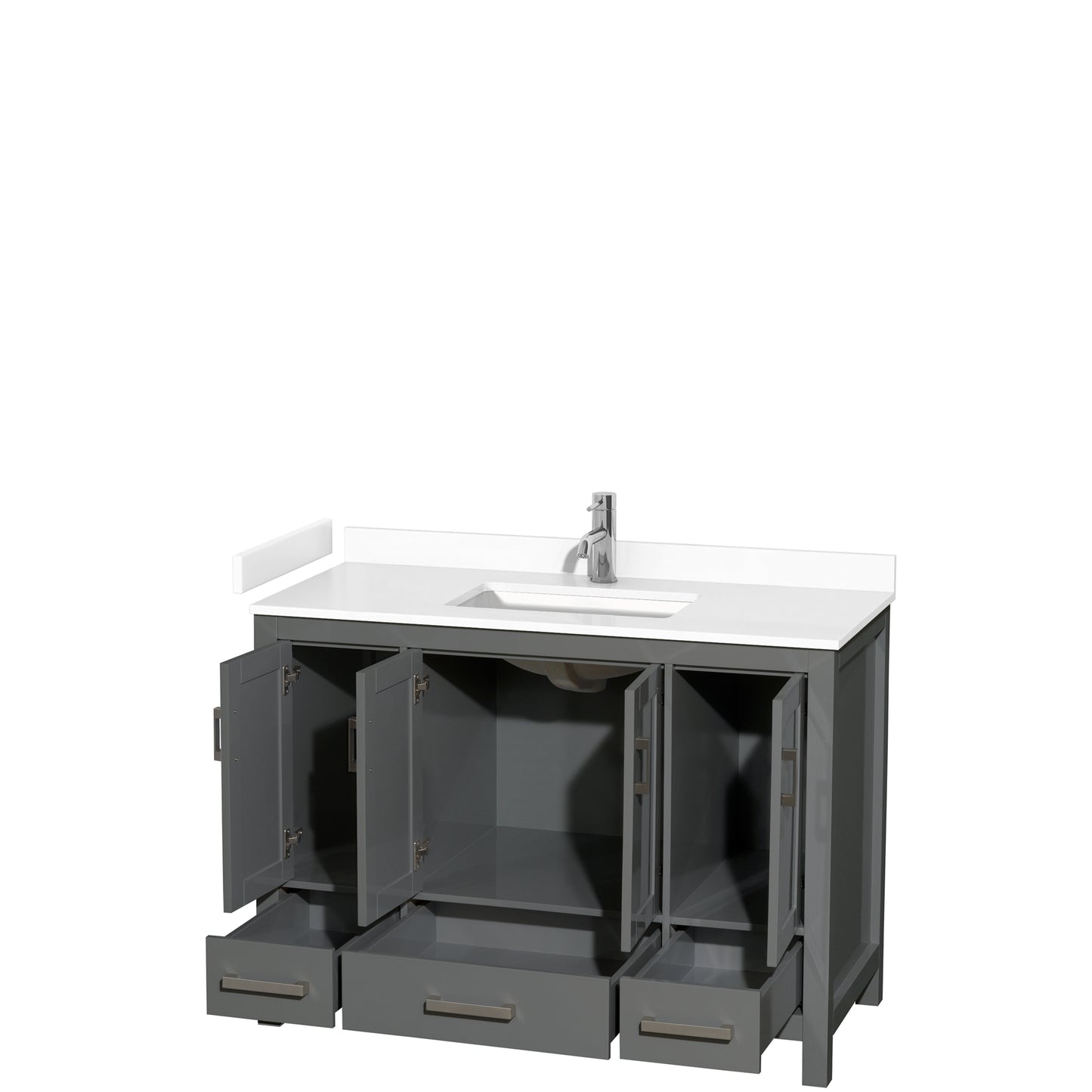 Sheffield 48" Single Vanity in Dark Gray, White Marble Top, Square No Mirror