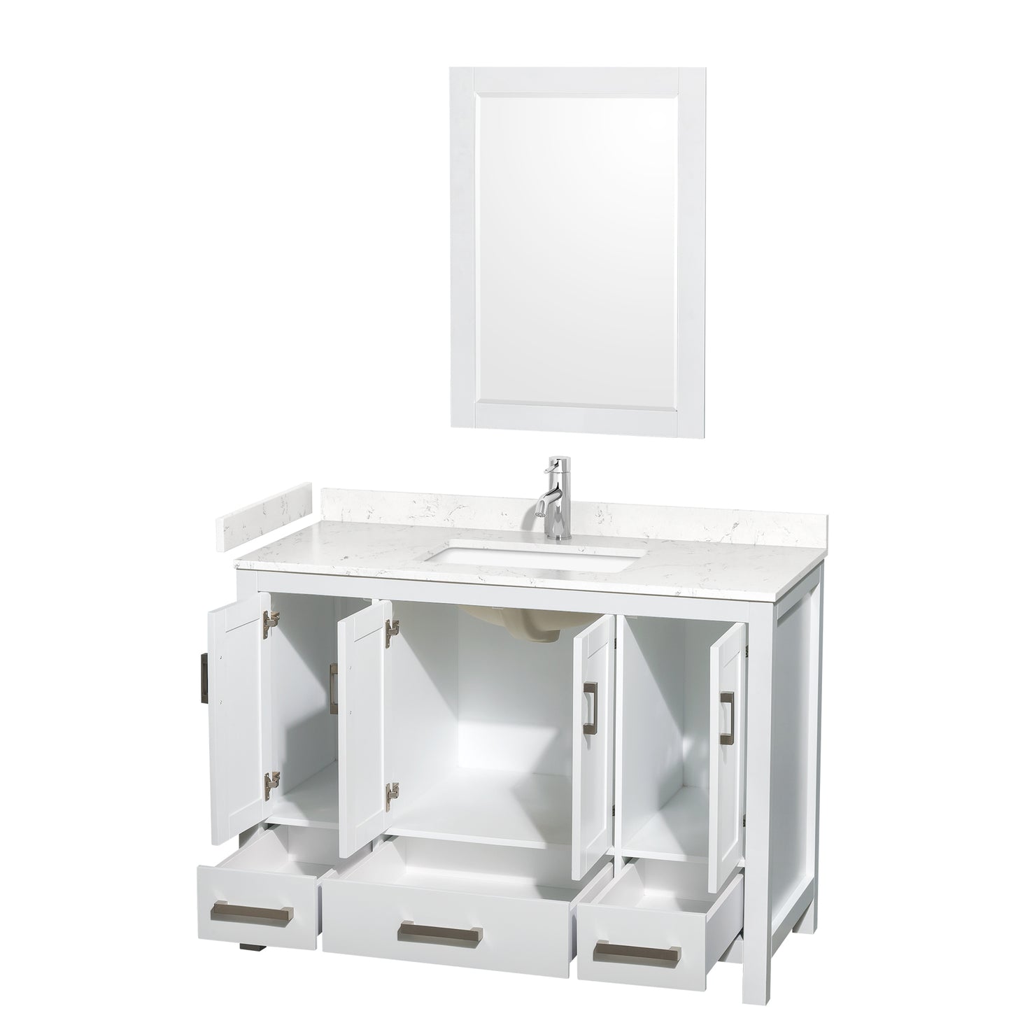 Sheffield 48" Single Vanity in White, Carrara Marble Top, Square 24" Mirror