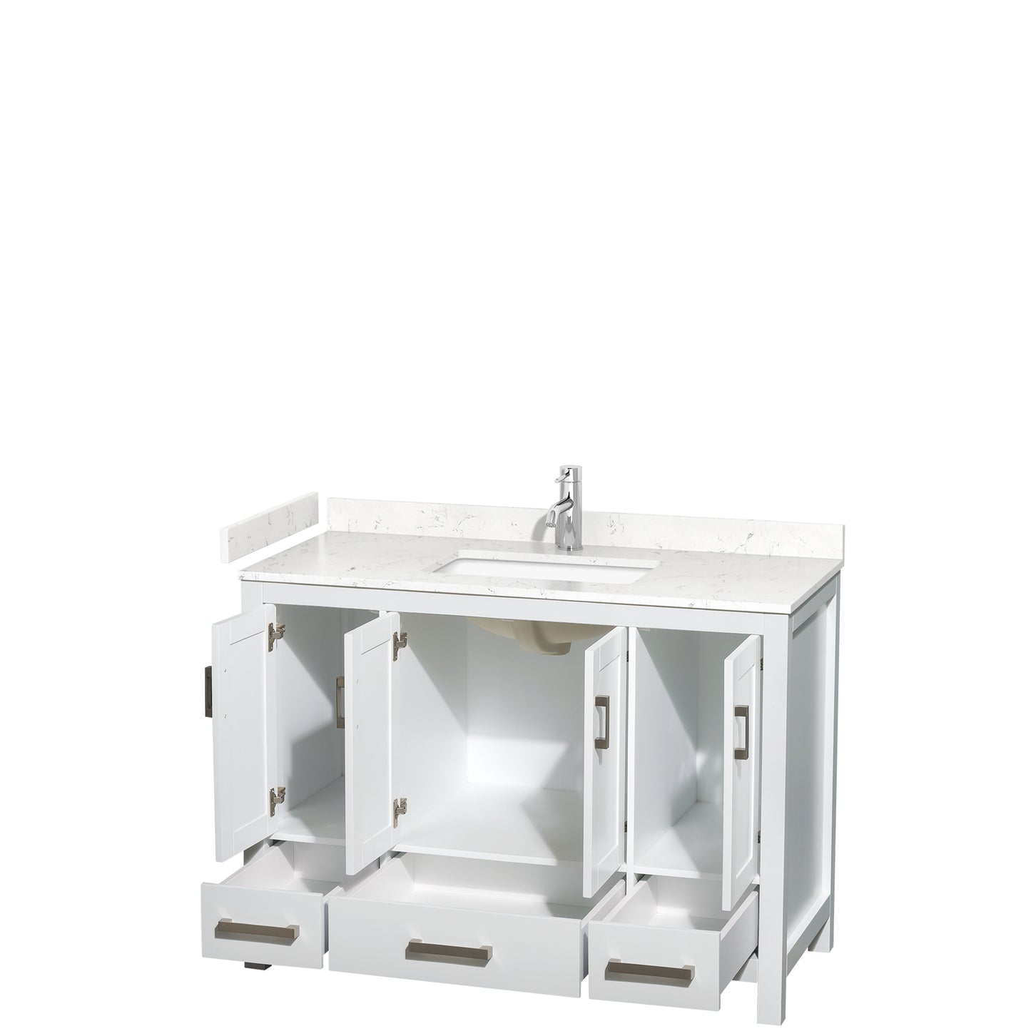 Sheffield 48" Single Vanity in White, Carrara Marble Top, Square No Mirror