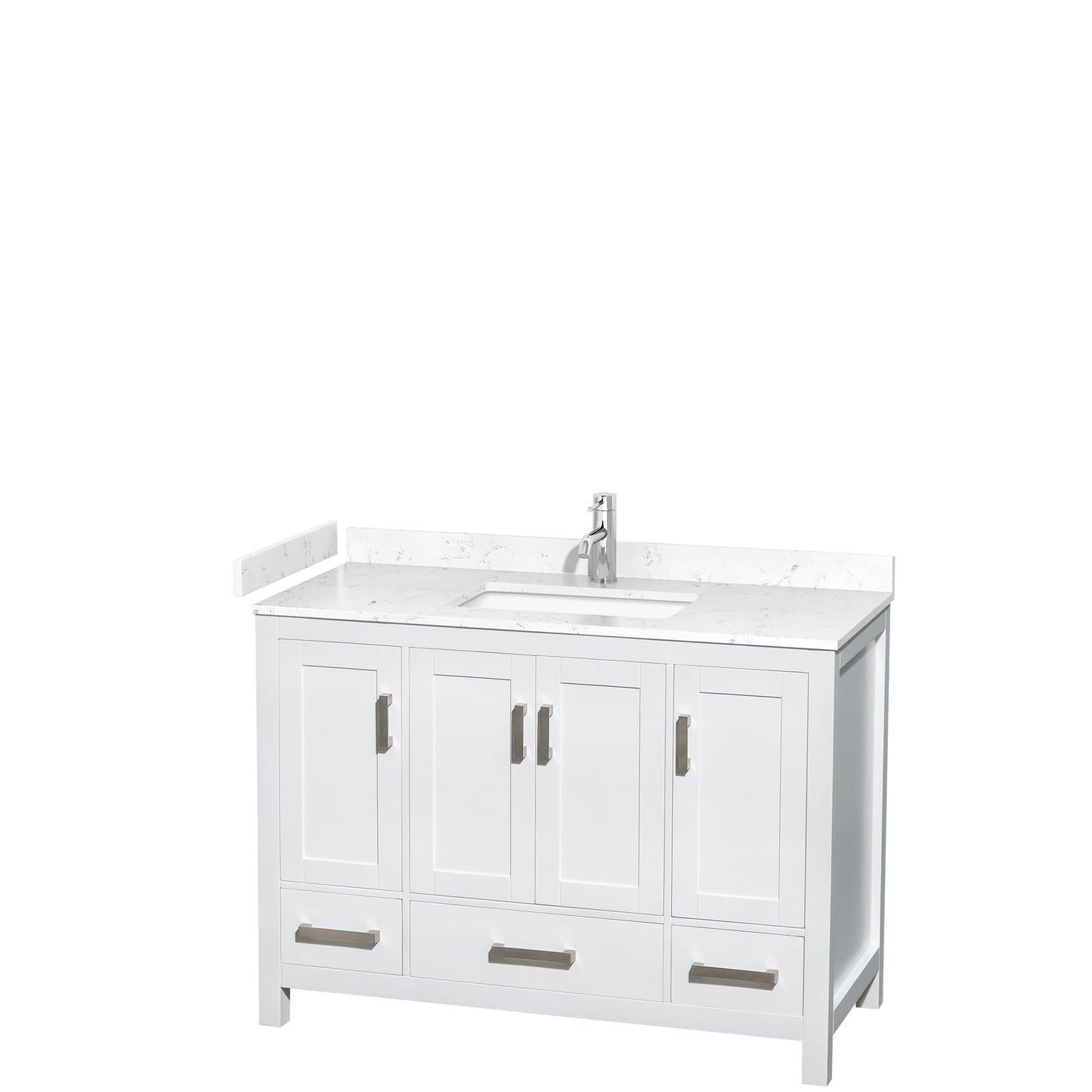 Sheffield 48" Single Vanity in White, Carrara Marble Top, Square No Mirror