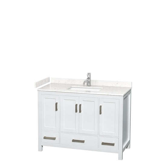 Sheffield 48" Single Vanity in White, Carrara Marble Top, Square No Mirror