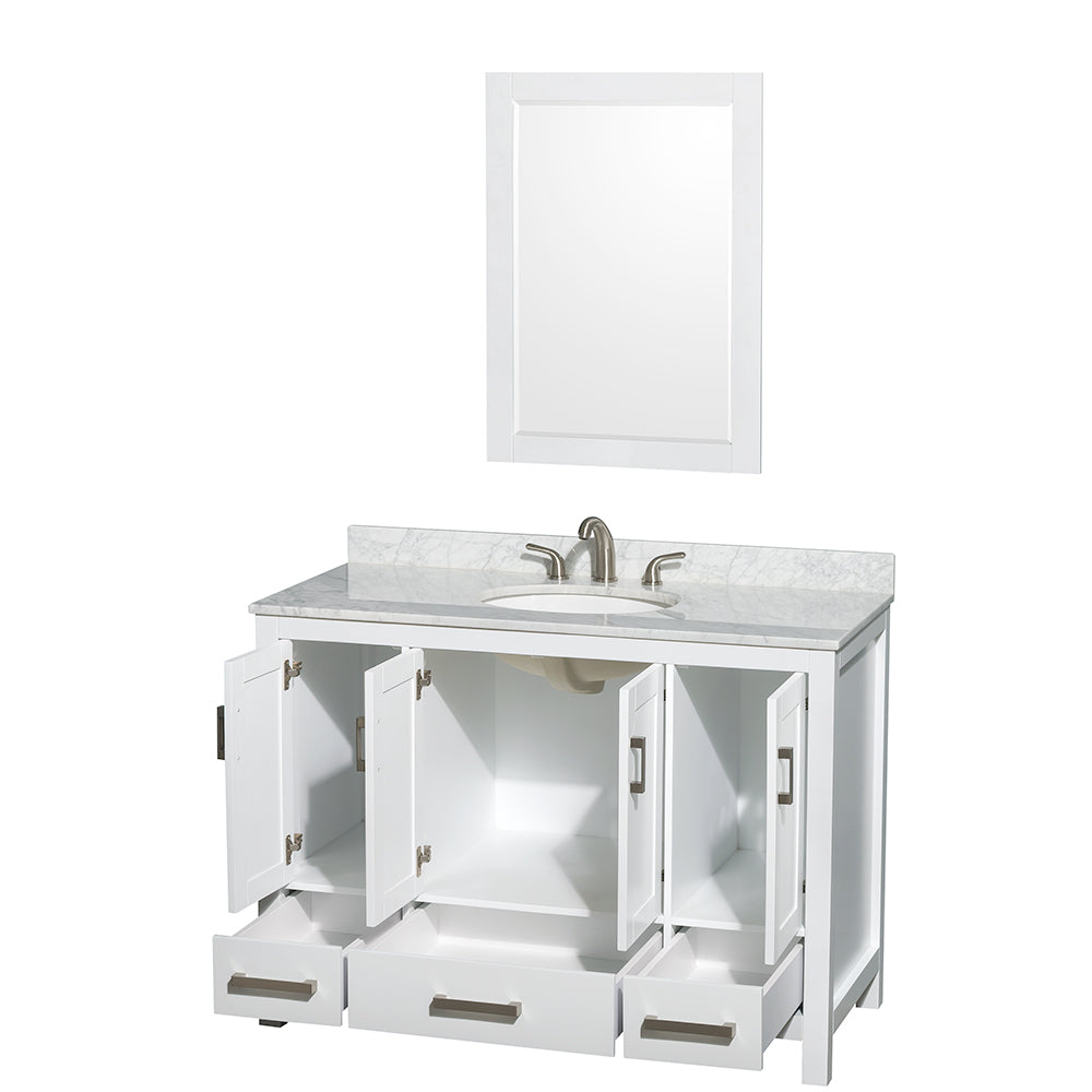 Sheffield 48" Single Vanity in White, Top, Oval Sink, 24" Mirror