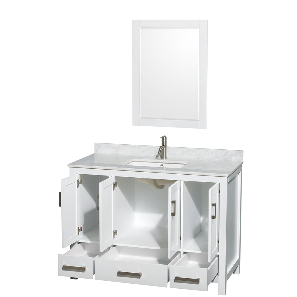 Sheffield 48" Single Vanity in White, Top, Square Sink, 24" Mirror