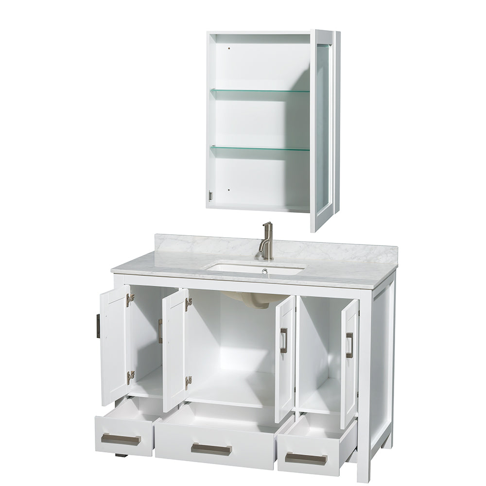 Sheffield 48" Single Vanity in White, Top, Square Sink, Medicine Cabinet