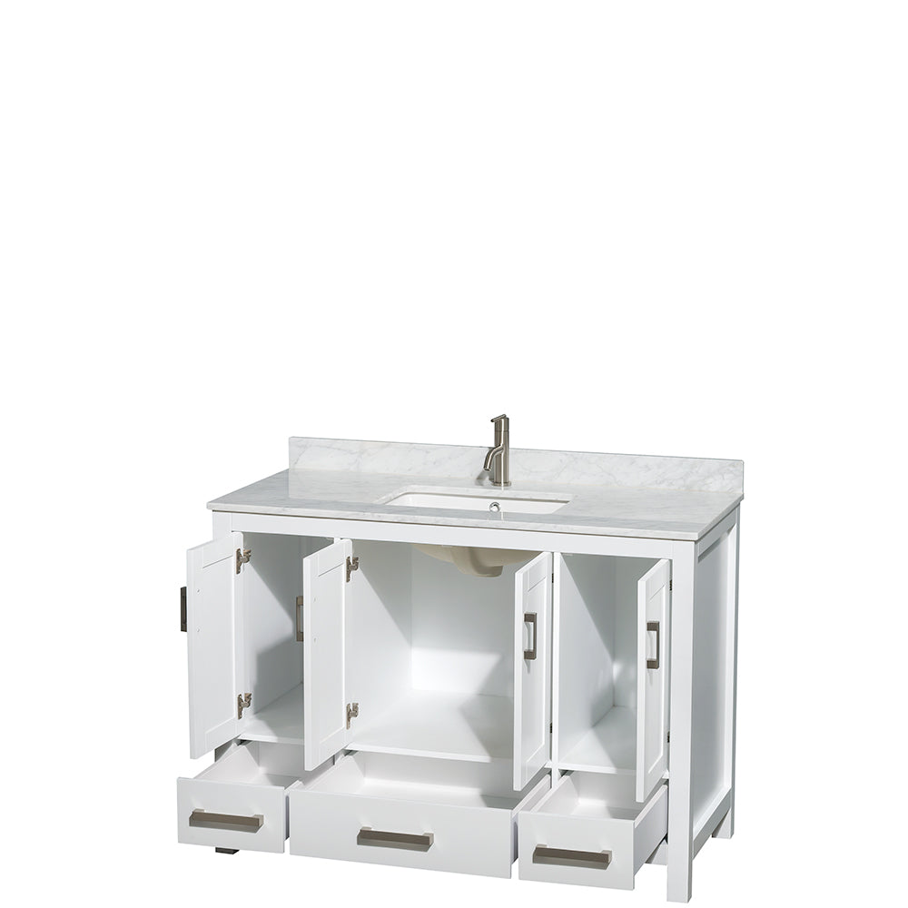 Sheffield 48" Single Vanity in White, Top, Square Sink, No Mirror