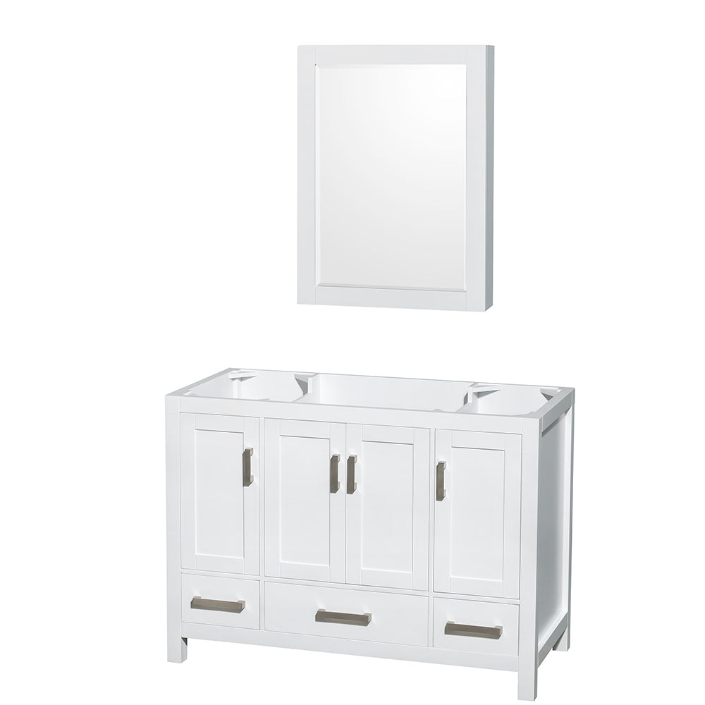 Sheffield 48" Single Vanity in White, No Top, No Sink, Medicine Cabinet