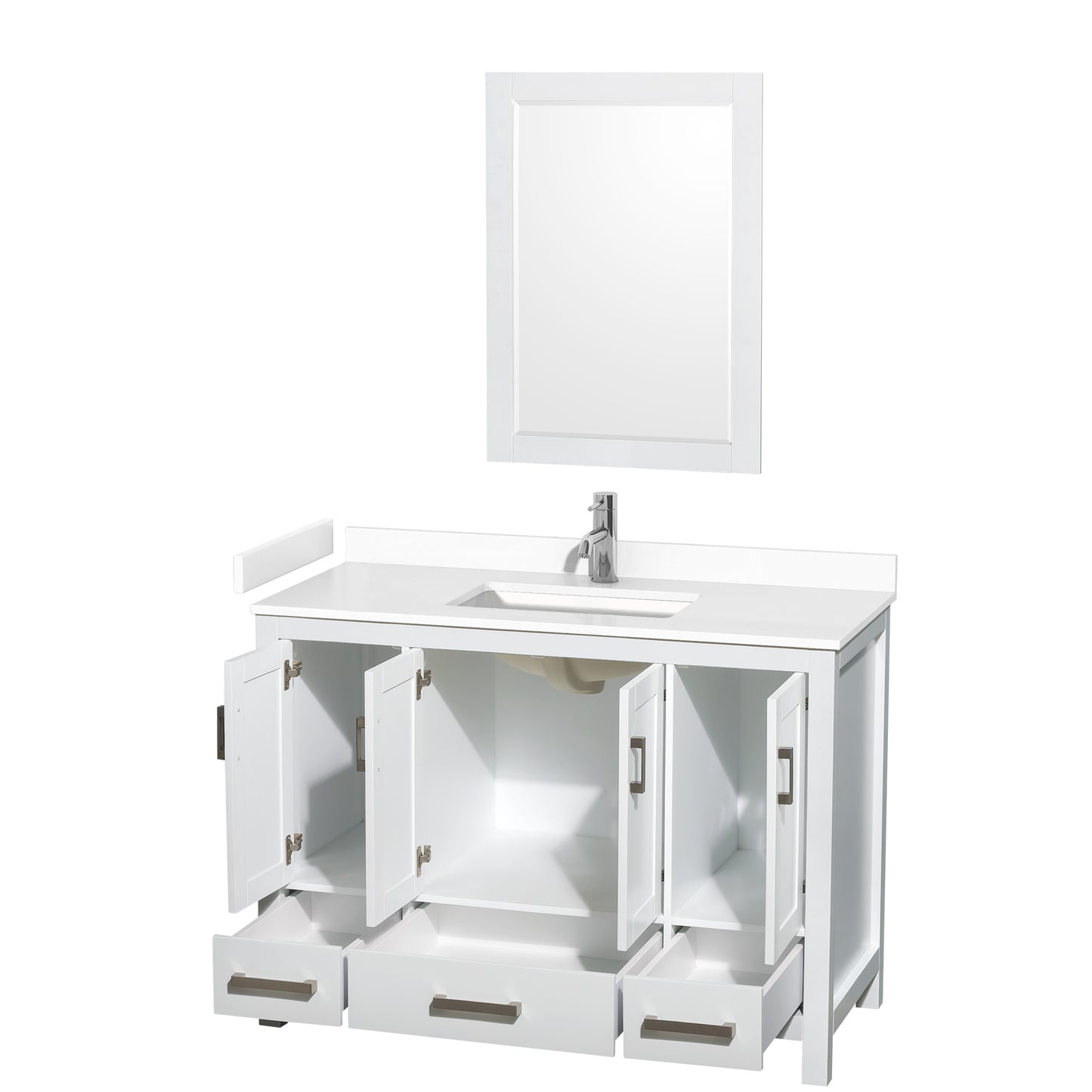 Sheffield 48" Single Vanity in White, White Marble Top, Square 24" Mirror