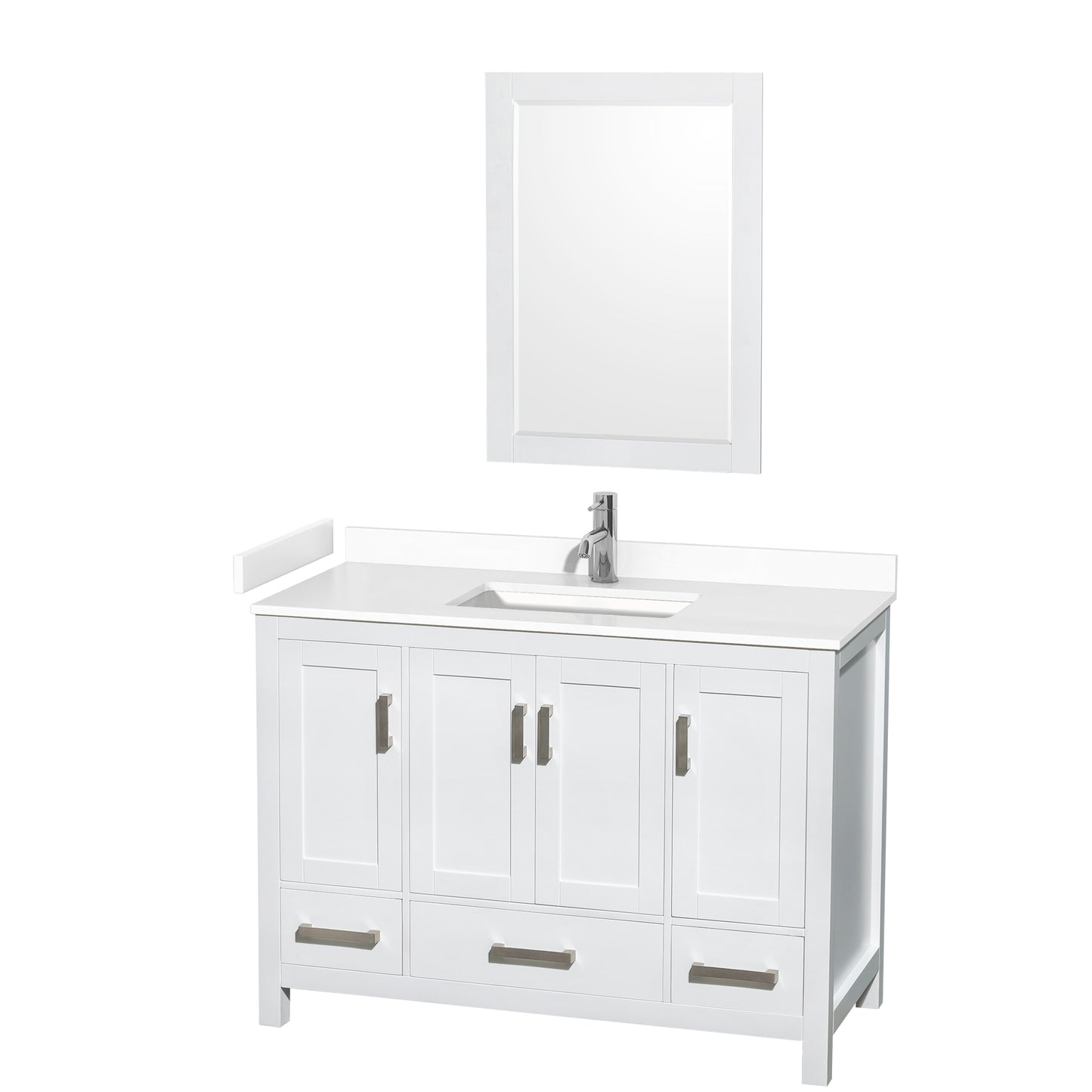 Sheffield 48" Single Vanity in White, White Marble Top, Square 24" Mirror