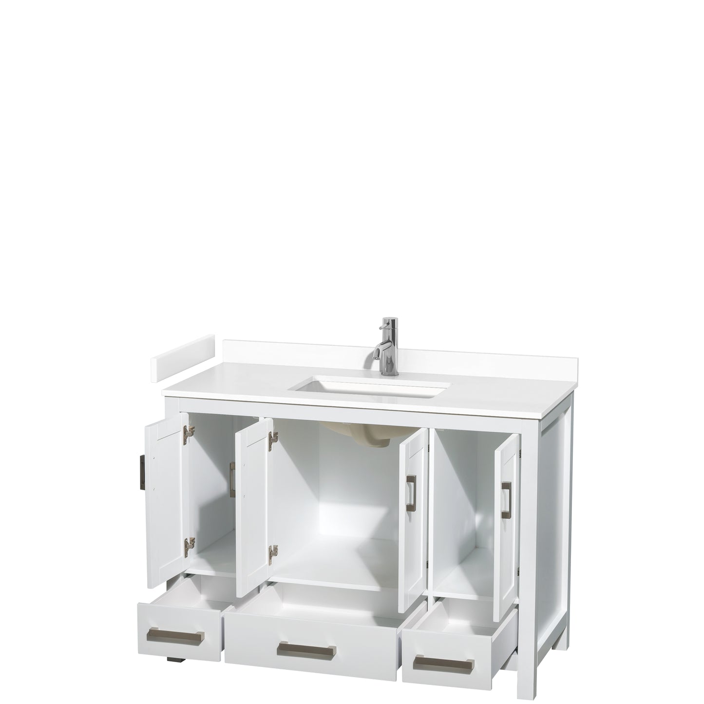 Sheffield 48" Single Vanity in White, White Marble Top, Square No Mirror