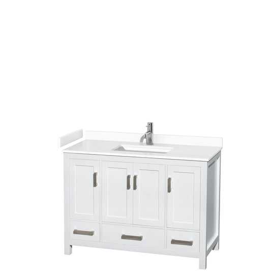 Sheffield 48" Single Vanity in White, White Marble Top, Square No Mirror