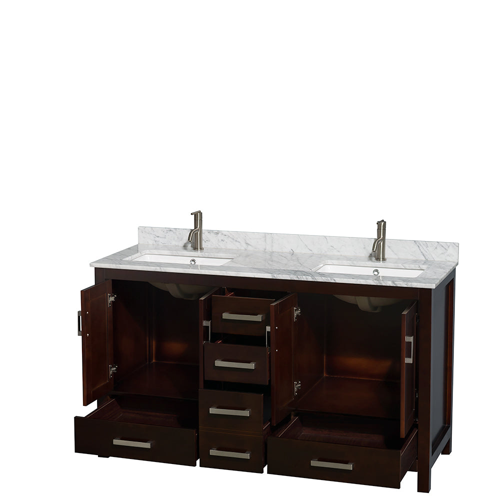 Sheffield 60" Double Vanity in Espresso, Top, Square Sinks, No Mirror