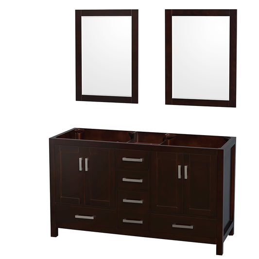 Sheffield 60" Double Vanity in Espresso, No Top, No Sinks, 24" Mirrors