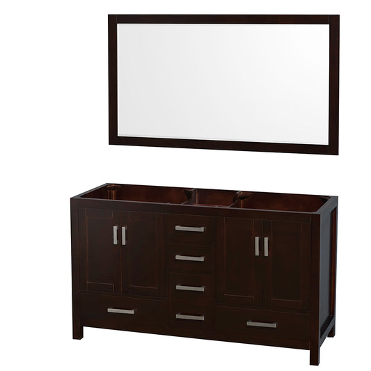 Sheffield 60" Double Vanity in Espresso, No Top, No Sinks, 58" Mirror