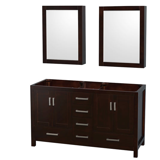 Sheffield 60" Double Vanity in Espresso, No top, No Sinks, Medicine Cabinets